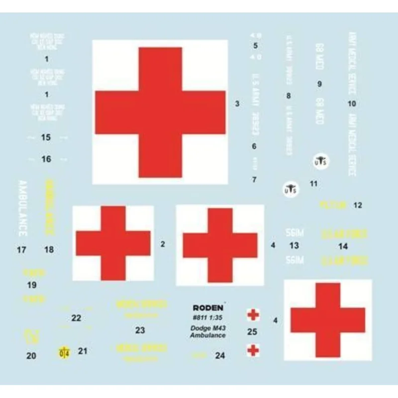 Dodge M43 & frac34; ton 4x4 Ambulance American Army Field Ambulance usata nella Guerra di Corea e in Vietnam. Marcature per 2 