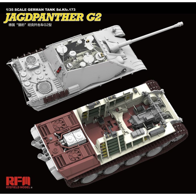 Jagdpanther Ausf.G2 con interni completi e collegamenti tracciabili praticabili