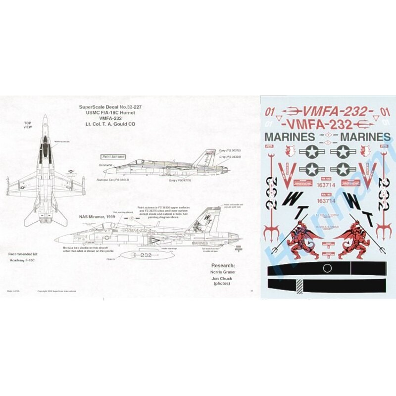 Decalcomania F/A-18C Hornet USMC VMFA-232