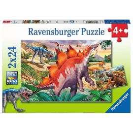 Puzzles 2x24 p - Mammoths and dinosaurs