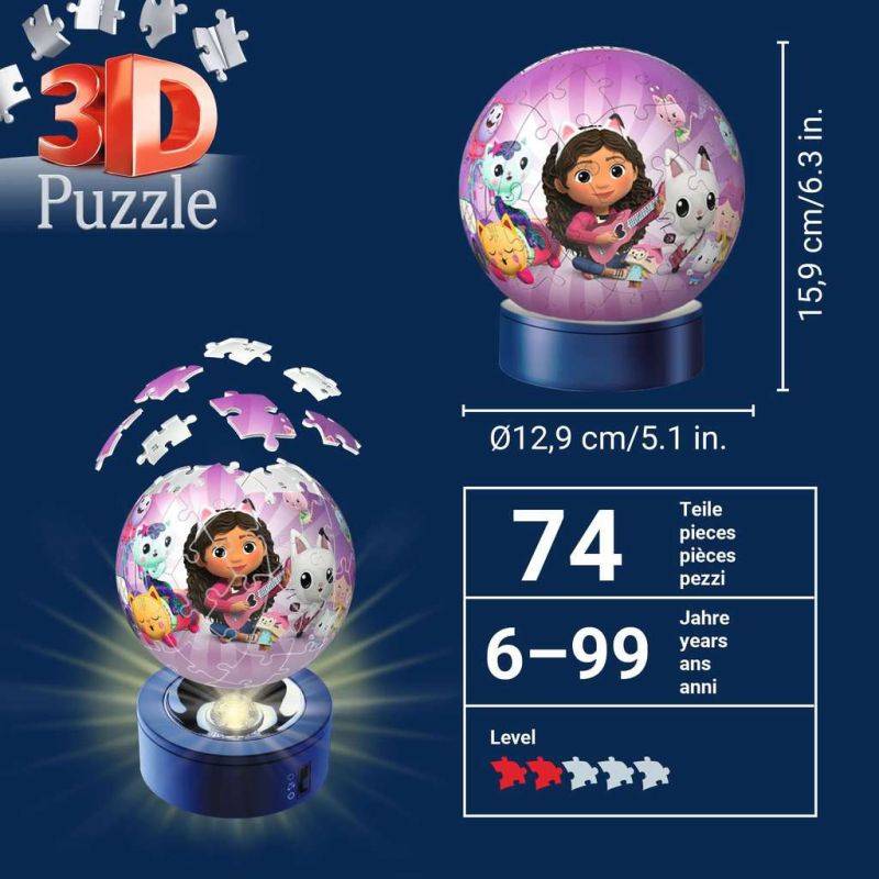 3D Ball Puzzle 72 p illuminated - Gabby's Dollhouse