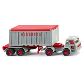 Miniatura INTERNATIONAL 4x2 con portacontainer a 2 assi e container coperto SEA-LAND