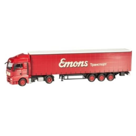 Miniatura MAN TGX XLX 4x2 con rimorchio centinato a 3 assi EMONS Russia