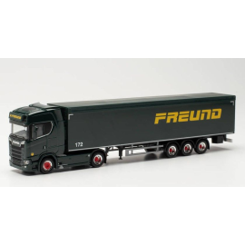 Miniatura Semirimorchio SCANIA CS 20 HD 4X2 con piano mobile a 3 assi SPEDITION FREUND