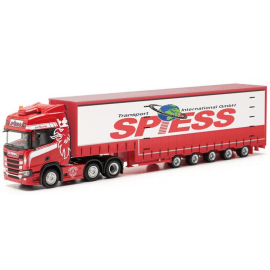 Miniatura SCANIA CR 20 HD 6x2 con rimorchio a pianale ribassato a 5 assi SPIESS