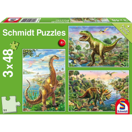  3 Puzzle 48 Pezzi Avventura con i dinosauri + poster