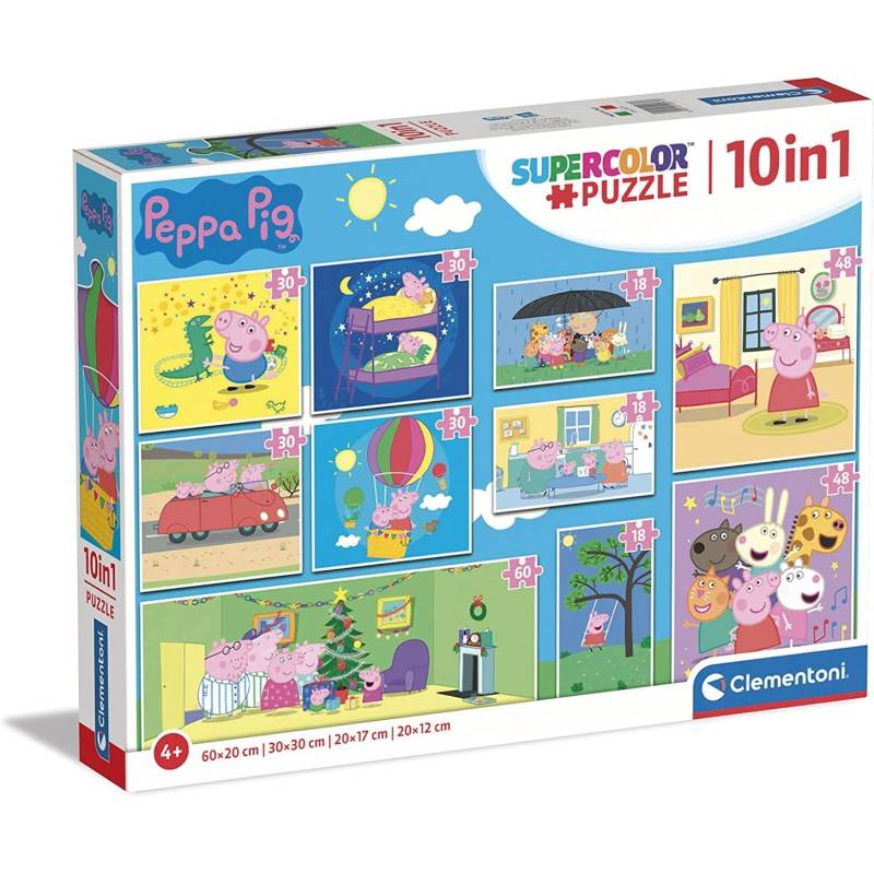  Puzzle 10 in 1 3x18 pezzi - 4x30 pezzi - 2x48 pezzi e 1x60 pezzi Peppa Pig