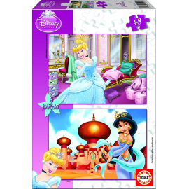  2 puzzle DISNEY Princess da 48 pezzi: Cenerentola e Jasmine