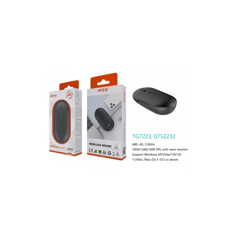  Wireless Mouse 1000/1200/1600DPI - 2.4Ghz - TG7223-Black