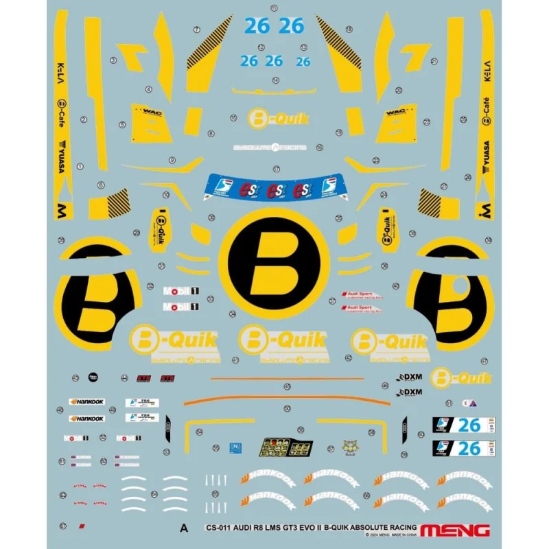 MENG MODEL: 1/24; AUDI R8 LMS GT3 EVO II B-Quik Absolute Racing