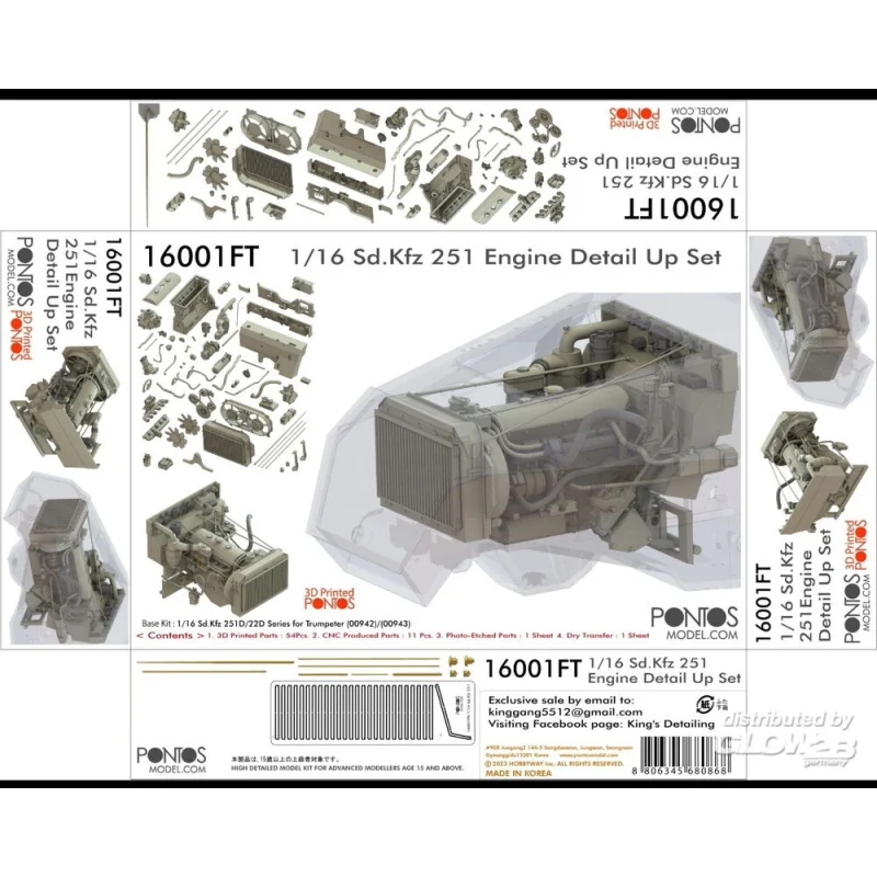 Modellini di veicoli militari PONTOS Sd. Kfz. 251 Engine Detail Up Set