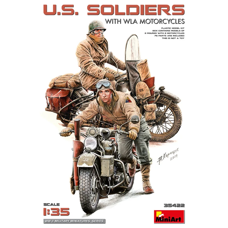 Kit Modello US SOLDIERS WITH WLA MOTORCYCLES This kit features US soldiers with WLA motorcycles, providing a detailed represent