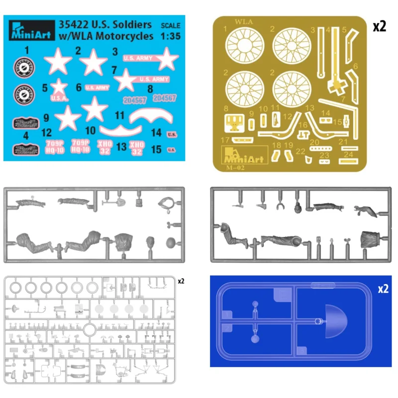 Modellini di veicoli militari US SOLDIERS WITH WLA MOTORCYCLES This kit features US soldiers with WLA motorcycles, providing a d