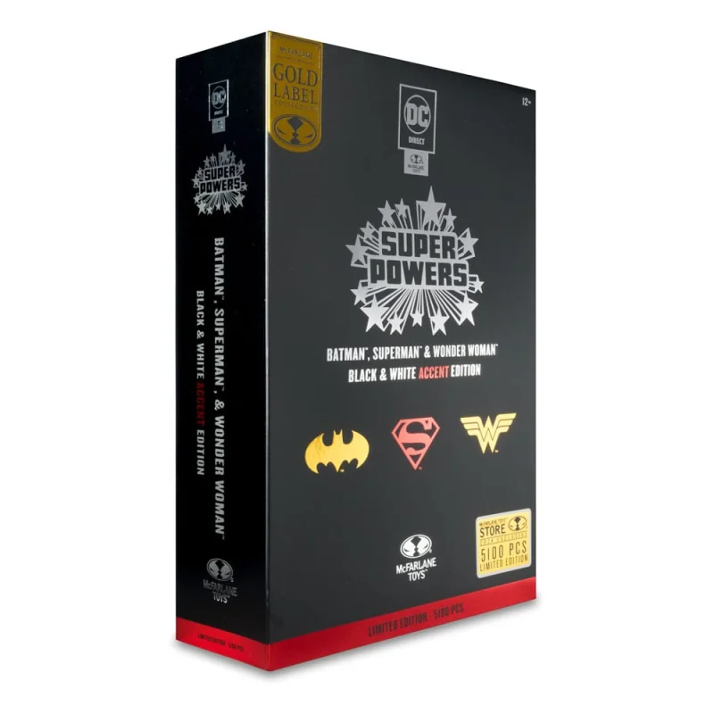 DC Direct Figures Super Powers Batman, Superman & Wonder Woman Black & White Accent Edition Gold Label 13 cm