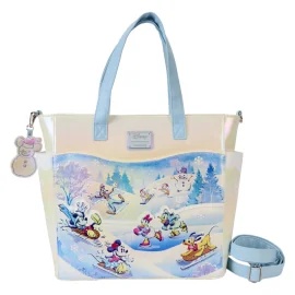  Disney Loungefly Mickey And Friends Winter Wonderland Scene Convertible Handbag