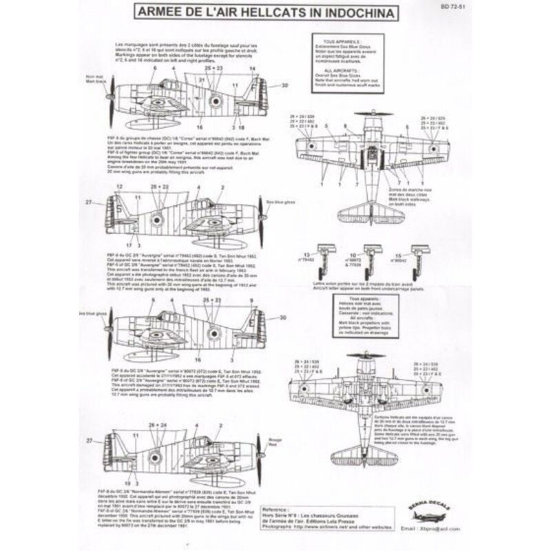 Decalcomania Grumman F6F-5 Hellcat armee de l′air in indochina (4 schemes)