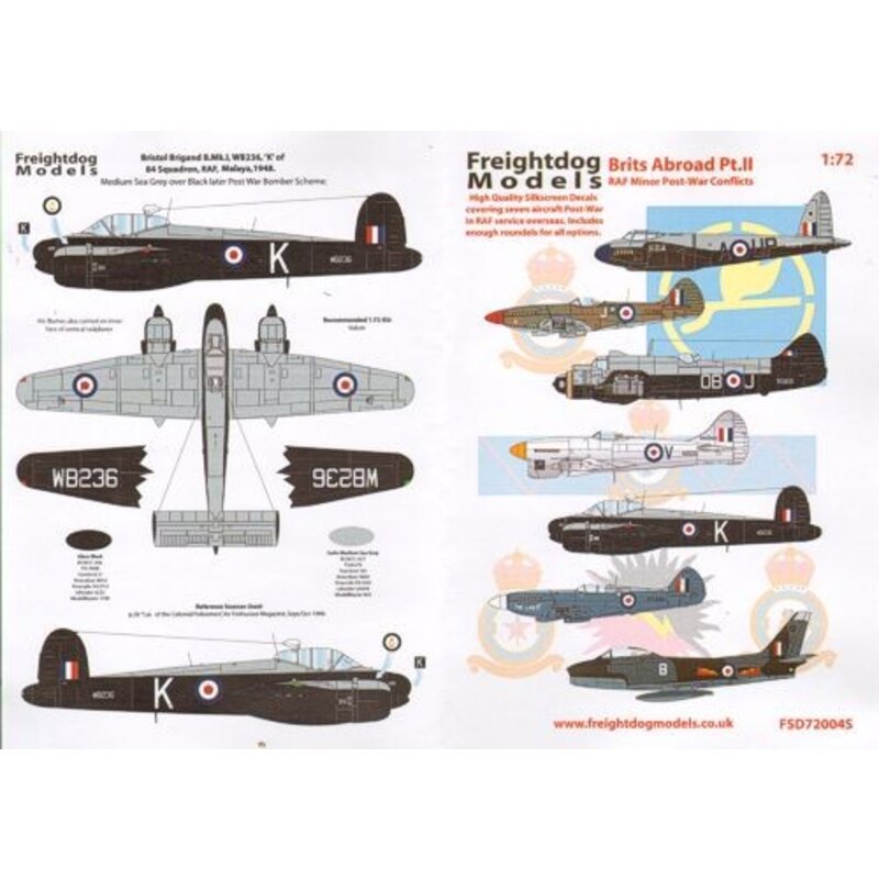 Decalcomania RAF Post-War (7) - Bristol Beaufighter RD805/OB-J 45 Squadron, Malaya 1948, Mosquito FB6 RS679/AU-P 4 Squadron, RAF