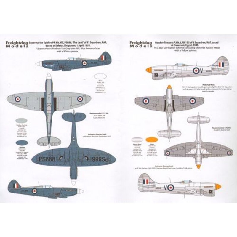 Decalcomania RAF Post-War (7) - Bristol Beaufighter RD805/OB-J 45 Squadron, Malaya 1948, Mosquito FB6 RS679/AU-P 4 Squadron, RAF