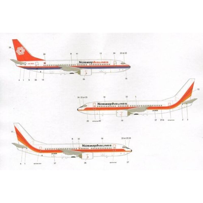 Decalcomania Norway Airlines Boeing 737-300 also includes the Air Europe version. Cockpit windows for both Minicraft and Skyline