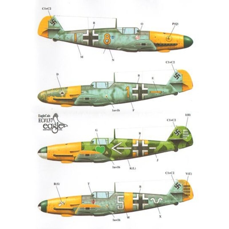 Decalcomania Messerschmitt Bf 109F-2 includes.... ′Yellow 8′ Fw. Heinz Jahner 9./JG 2 ′Yellow 1′ Uffz. Felix Sauer 6./JG 53 ′ -