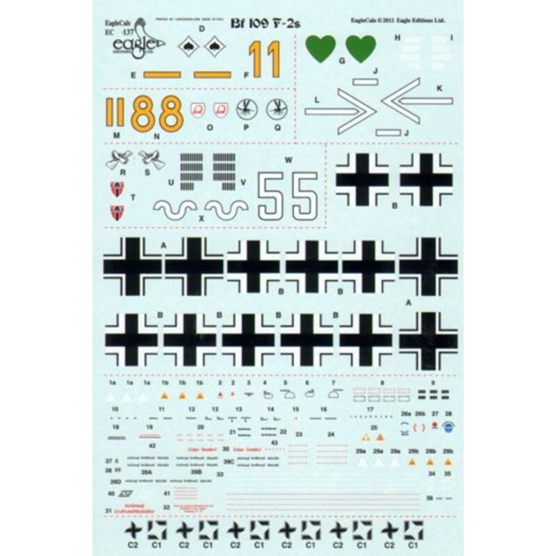 Decalcomania Messerschmitt Bf 109F-2 includes.... ′Yellow 8′ Fw. Heinz Jahner 9./JG 2 ′Yellow 1′ Uffz. Felix Sauer 6./JG 53 ′ -