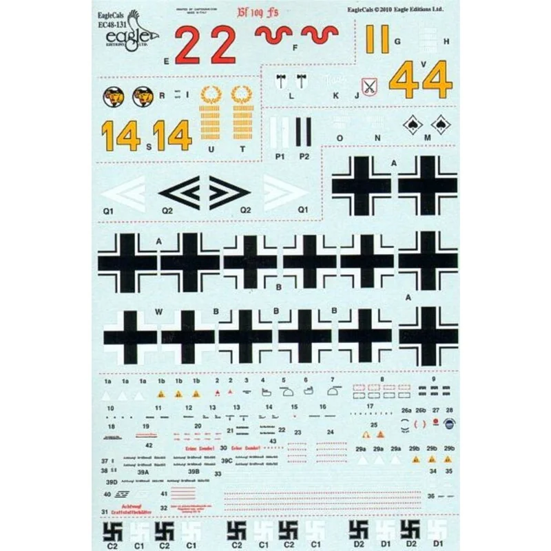 Decalcomania Messerschmitt Bf 109F-4. Markings for ′Red 2′ 8./JG 27 ′Yellow 4′ 9./JG 27 Pilot: Obfw. Eberhard von Boremski ′Yell