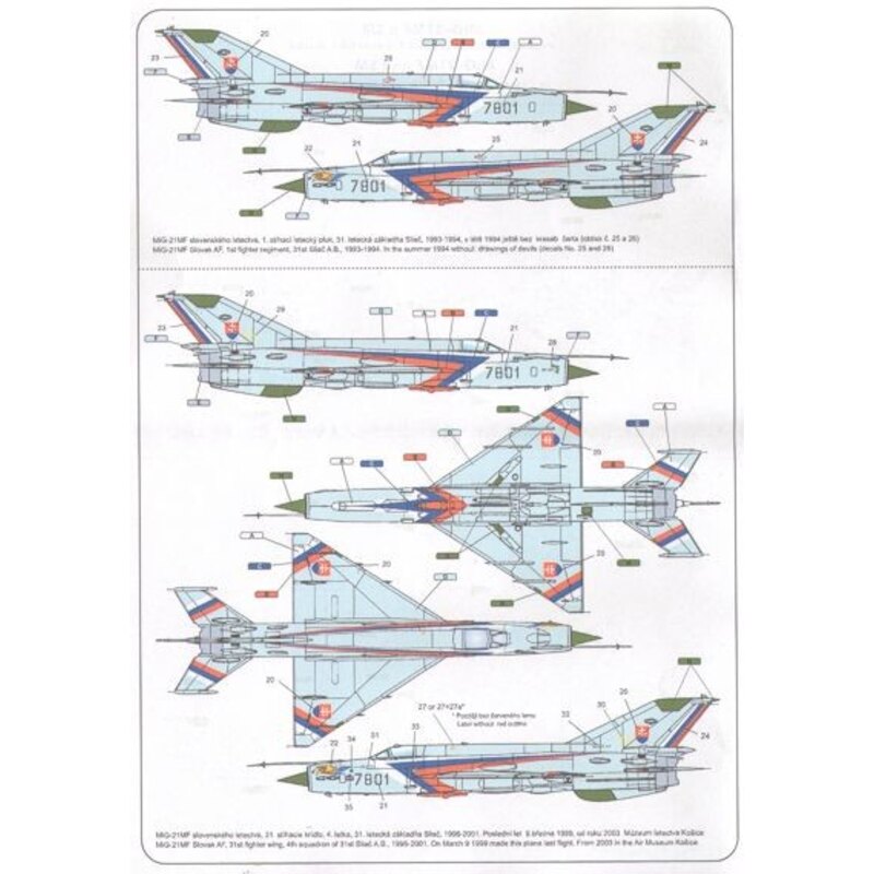 Decalcomania Mikoyan MiG-21 MF/MFN/SM