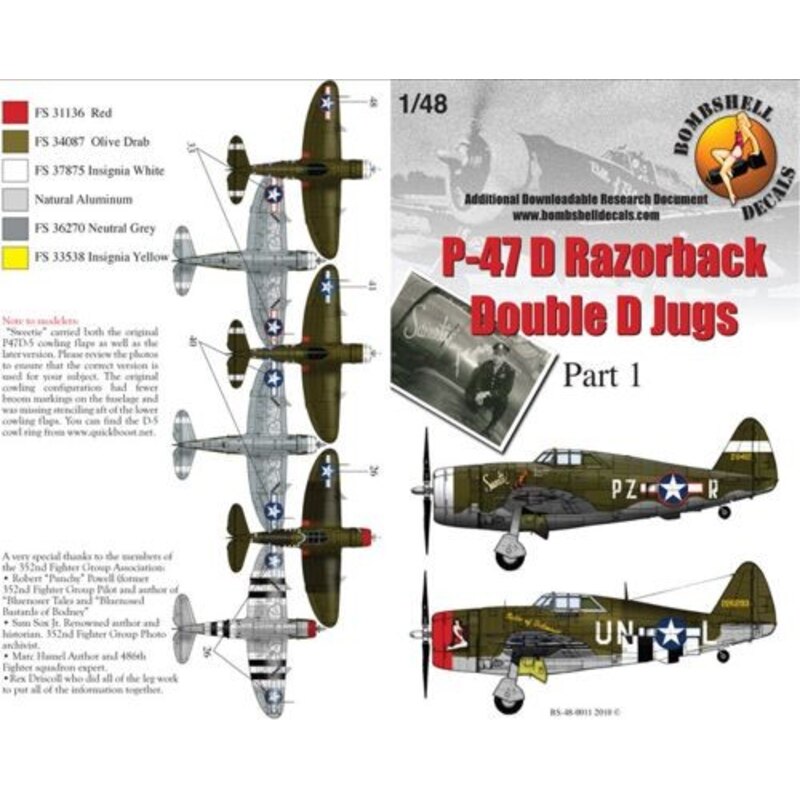 Decalcomania Republic P-47D Thunderbolt Razorback (3) 28412 PZ-R 486th FS/352nd FG Maj General Luther Richmond ′Sweetie′ two ver