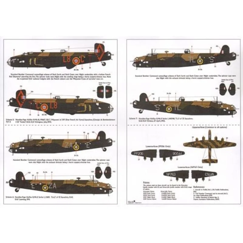 Decalcomania Handley Page Halifax B.Mk.I/II and B.Mk.III (7) Mk.I/II L9619 ZA-E 10 Squadron RAF Leeming 1941; W1048 TL-S 35 Squa