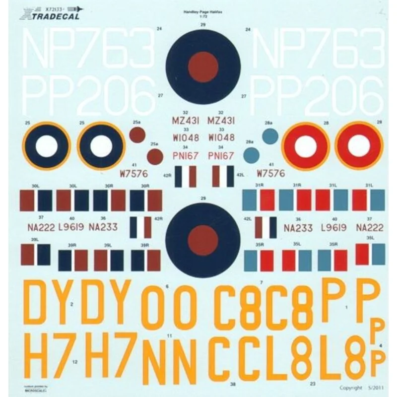 Decalcomania Handley Page Halifax B.Mk.I/II and B.Mk.III (7) Mk.I/II L9619 ZA-E 10 Squadron RAF Leeming 1941; W1048 TL-S 35 Squa