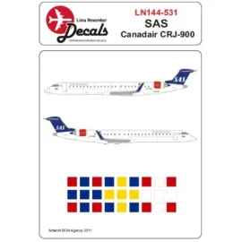 Decalcomania Canadair CRJ-900 SAS Includes 12 registrations and names. Bonus Norwegian and Swedish registrations for SAS A330 an