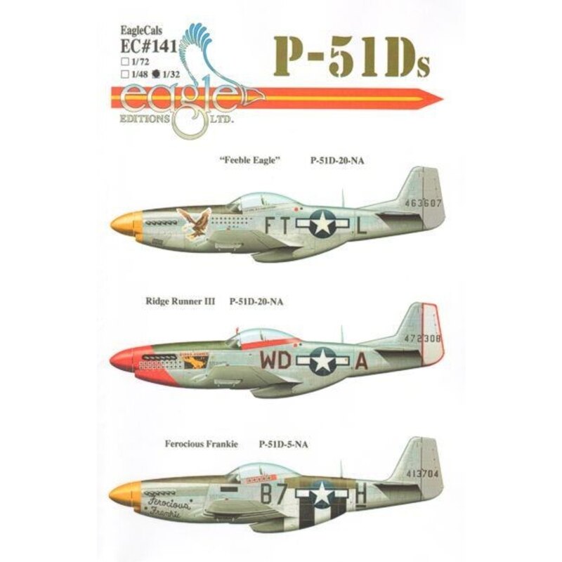 Decalcomania P-51D Mustang Part 3 (3) 44-63607 FT-L 354th FG Lt.Col.Glenn T. Eagleston yellow nose; 44-72308 WD-A 4th FG Maj Pei