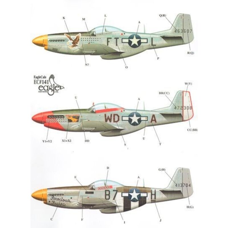 Decalcomania P-51D Mustang Part 3 (3) 44-63607 FT-L 354th FG Lt.Col.Glenn T. Eagleston yellow nose; 44-72308 WD-A 4th FG Maj Pei