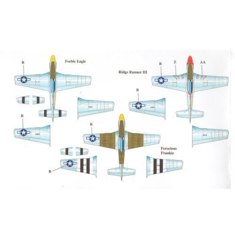 Decalcomania P-51D Mustang Part 3 (3) 44-63607 FT-L 354th FG Lt.Col.Glenn T. Eagleston yellow nose; 44-72308 WD-A 4th FG Maj Pei