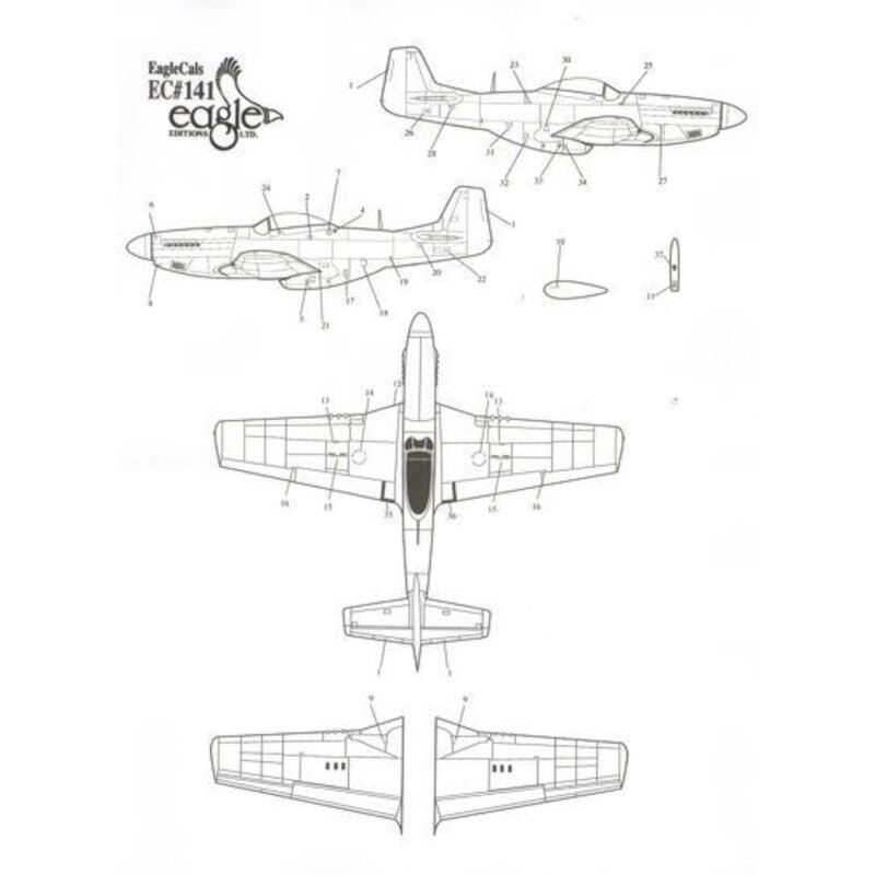 Decalcomania P-51D Mustang Part 3 (3) 44-63607 FT-L 354th FG Lt.Col.Glenn T. Eagleston yellow nose; 44-72308 WD-A 4th FG Maj Pei