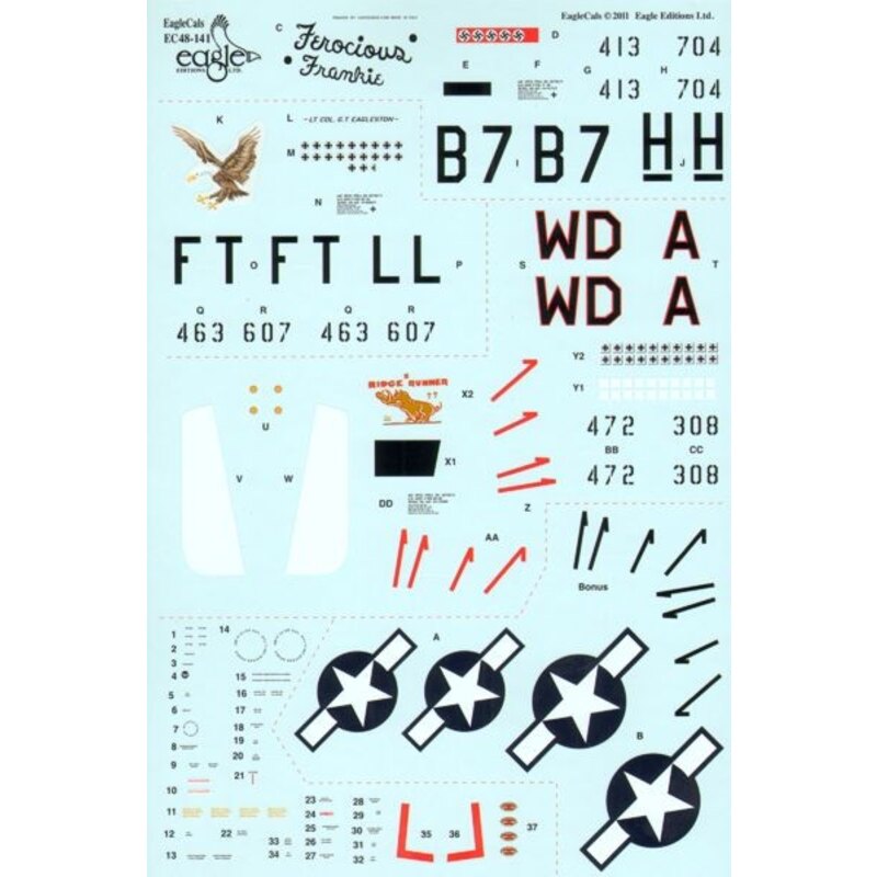 Decalcomania P-51D Mustang Part 3 (3) 44-63607 FT-L 354th FG Lt.Col.Glenn T. Eagleston yellow nose; 44-72308 WD-A 4th FG Maj Pei