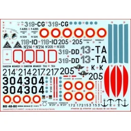 Decalcomania Dassault MD 312 Flamant (8) Armee de l'Air No 214/Q, 205/D, 118-10, 13-TA, 319-DK, 319-CG, 319-DD Aeronautique Nava