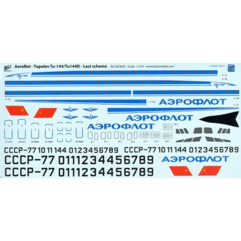 Decalcomania Tupolev Tu-144D Aeroflot Last scheme(for ICM kits)