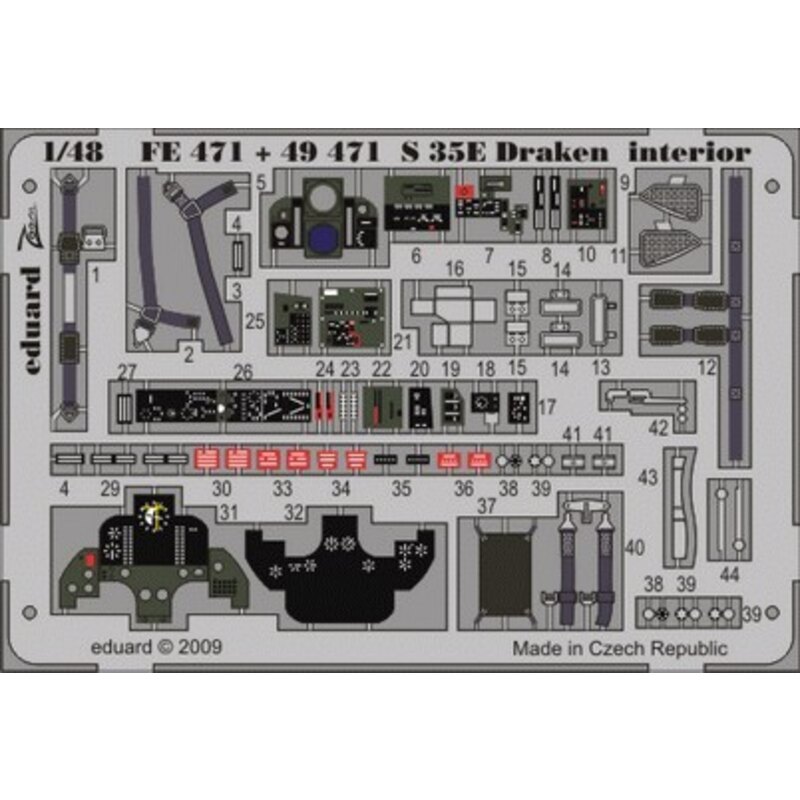 Saab S-35E Draken interior (self adhesive) PRE-PAINTED IN COLOUR! (per i kit modello da Hasegawa)