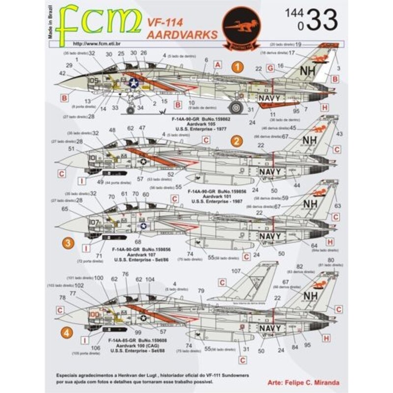 Decalcomania Grumman F-14A Tomcat VF-114 Aardvarks
