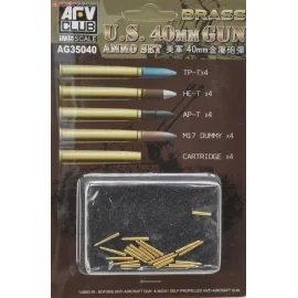 Bofors 40mm Brass ammo set. Includes TP-T x 4, HE-T x 4, AP-T x 4, M17 dummy x 4 and Cartridge x 4