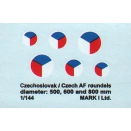 Decalcomania Czechoslovak/CzAF roundels White outline (dia 500, 600, 800 mm), 2 sets