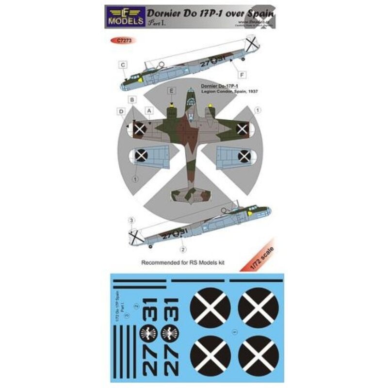 Decalcomania Dornier Do 17P-1 over Spain Part I. (designed to be used with RS Models kits) 