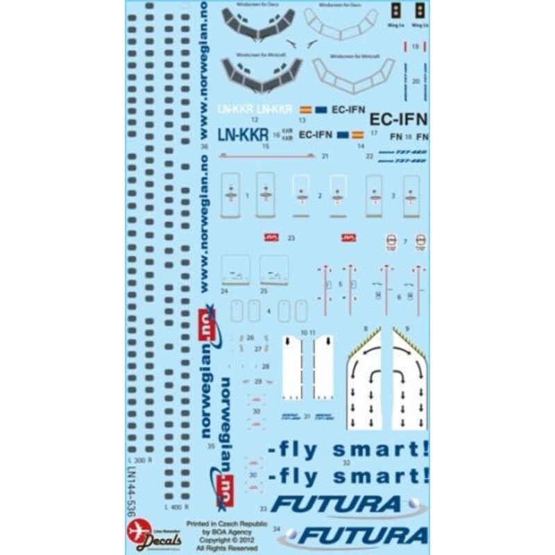 Decalcomania Boeing 737-300 Norwegian - Fly Smart LN-KKR in ex-Slovak Airlines colours and Boeing 737-400 Futura with Norwegian 