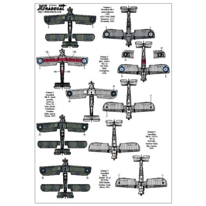 Xtradecal Decalcomania Fairey Swordfish Mk.I/Mk.II/Mk.III Part 1 (8) 4A 815 NAS Lt.Cdr K. Williamson HMS Illustrious Taranto 11/