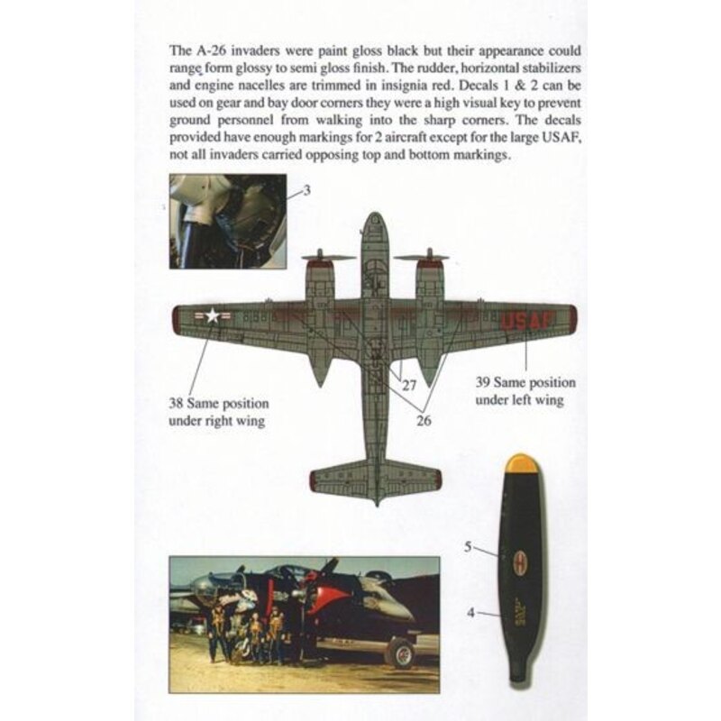 Decalcomania Douglas A-26B Invader (2) 44-34517/P 'Monie' 37th BS/ 17th BW Korea; 44-34334/L 'Sweet Miss Lillian' 42nd BW. Both 