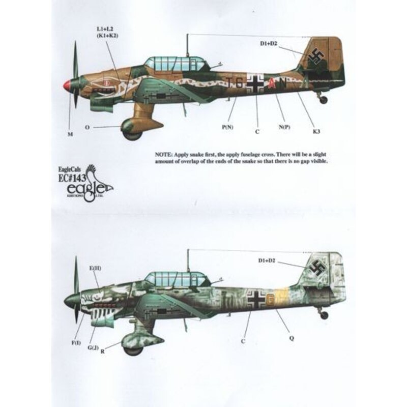 Decalcomania Junkers Ju 87B-2 'Stuka'. T6+AN; 5./St.G. 2 Sept 1941; Yellow G Unit Unknown Winter 1941/1942;