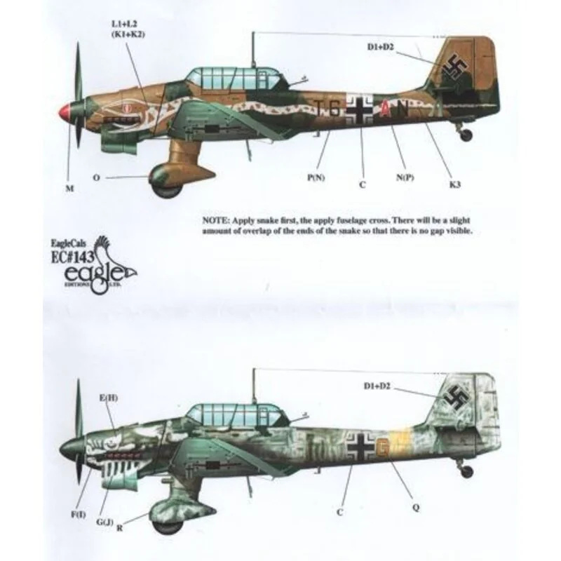 Decalcomania Junkers Ju 87B-2 'Stuka'. T6+AN; 5./St.G. 2 Sept 1941; Yellow G Unit Unknown Winter 1941/1942;