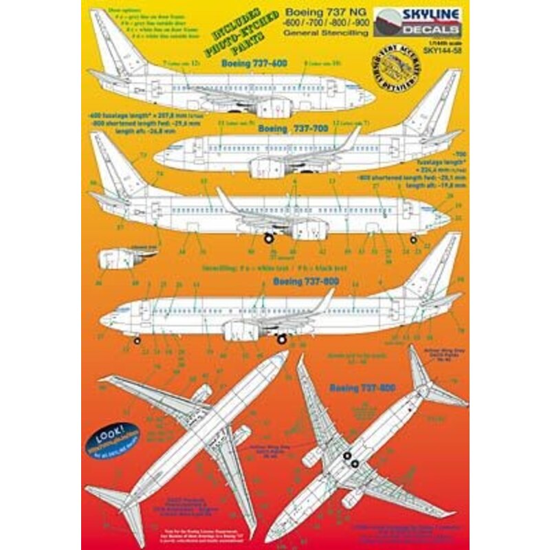 Decalcomania Boeing 737NG -600 --&gt; -900 General Stencilling (incl. PE parts) 