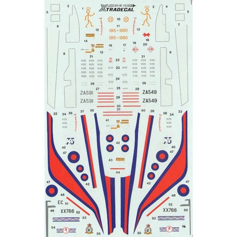 Decalcomania RAF Update 1990 #1 (3) Panavia Tornado GR.1 ZA591 16 Sqn 75th Anniversary black aircraft with large 'Saint' on fin;